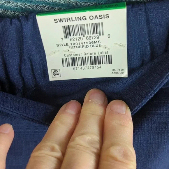 JM Collections Blue Rayon Blend Dress Pants With Gold Roses - Picture 9 of 13